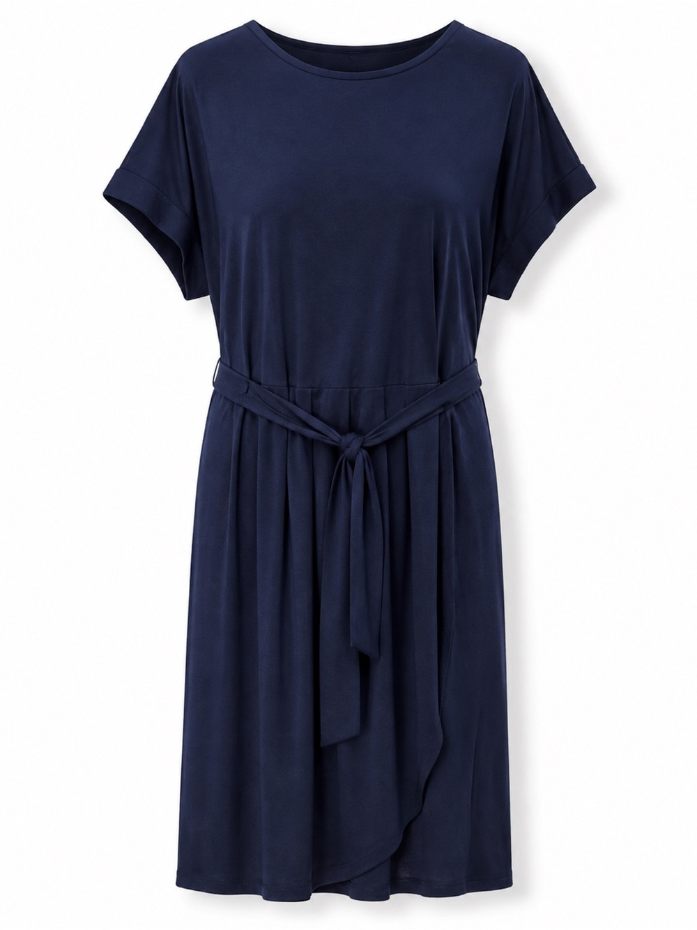 Chaps Navy Blue Faux Wrap Tie Waist Jersey Dress XL Stretch